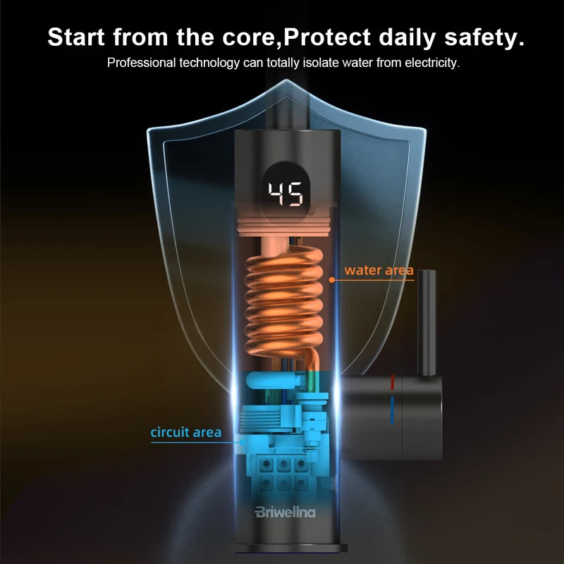 Briwellna Instant Hot Water Heating Faucet 220V Electric Faucet With Universal Adapter Nozzle Stain