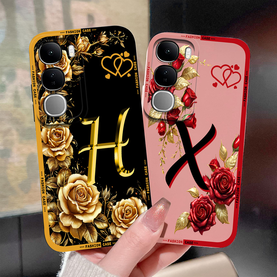 สําหรับ Vivo Y200 Y300 4G 5G เคสโทรศัพท์ดอกไม้สวย 26 ตัวอักษรปลอกซิลิโคนอ่อนนุ่มสําหรับ VivoY200 Y30