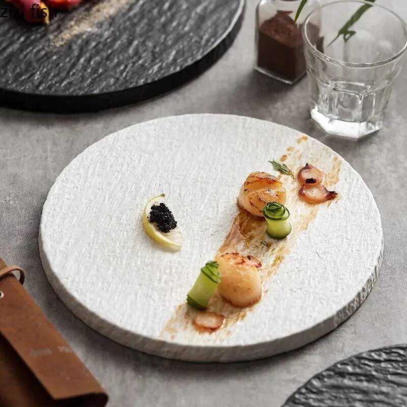 C Stone Patterned Ceramic Plate Steak Plate Serving Plate Cake Plates Dessert Sushi Dish Molecular