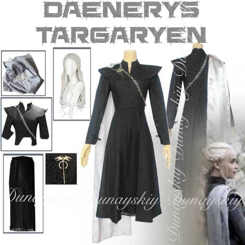 C Blood And Dragons Got VII Movie With Black Dress Off-White Wig Daenerys Targaryen Cosplay Dargon