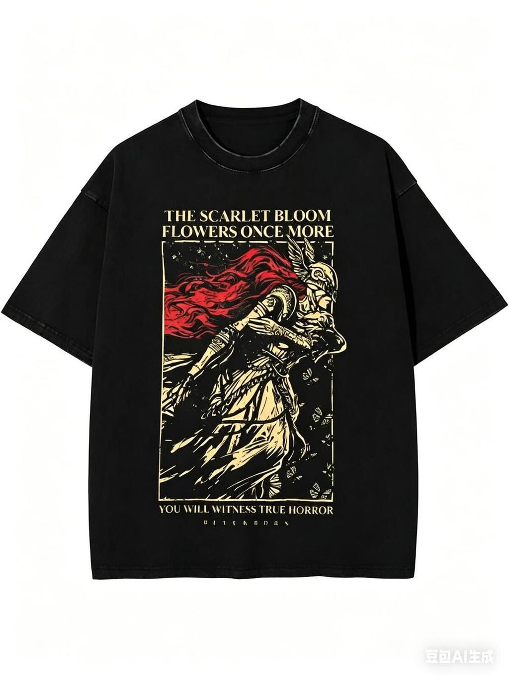 เสื้อยืดคลาสสิกสไตล์ฮาระจุกุสำหรับผู้หญิงและผู้ชาย ธีม Malenia Blade of Miquella