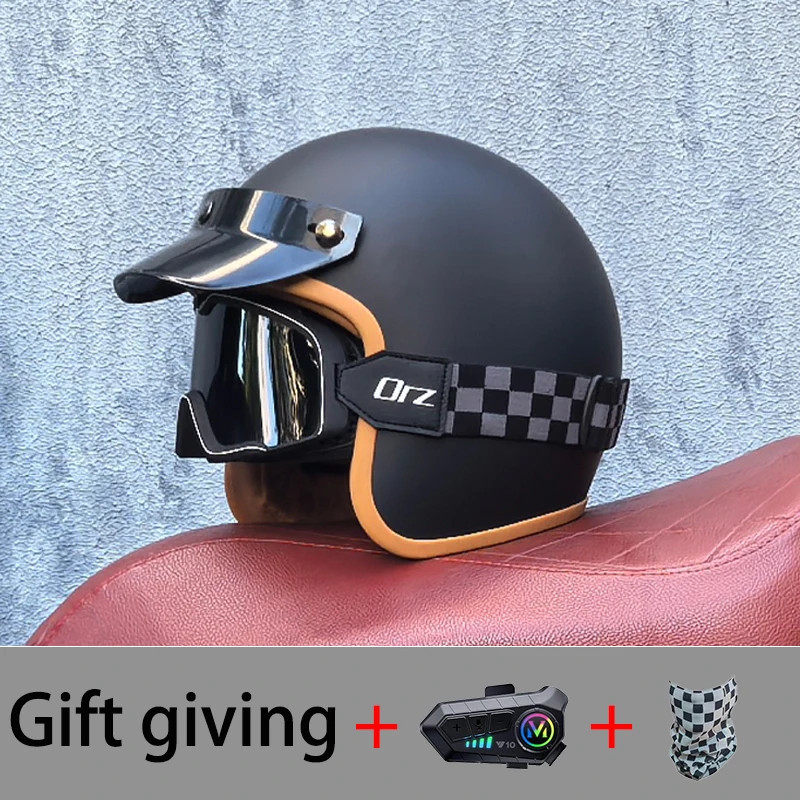Vintage Orz Helmet Unisex 3/4 Helmet Anti-Fall Safety Retro Cruise Half Helmets Motorcycle Commuter