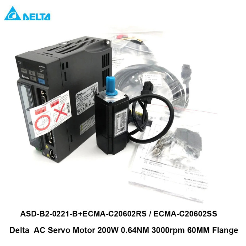 Delta AC Servo Motor Drive 200W 0.64NM 3000rpm 60MM 16bit Incremental ASD-B2-0221-B ECMA-C20602RS E