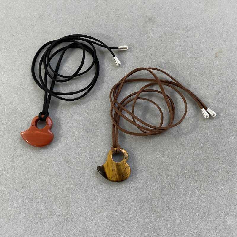 สร้อยคอลายเสือดาวและโรodoไลท์ พลอยธรรมชาติ สวมใส่หลายโอกาส แบบถอดเปลี่ยนได้ สีน้ำตาลเข้ม