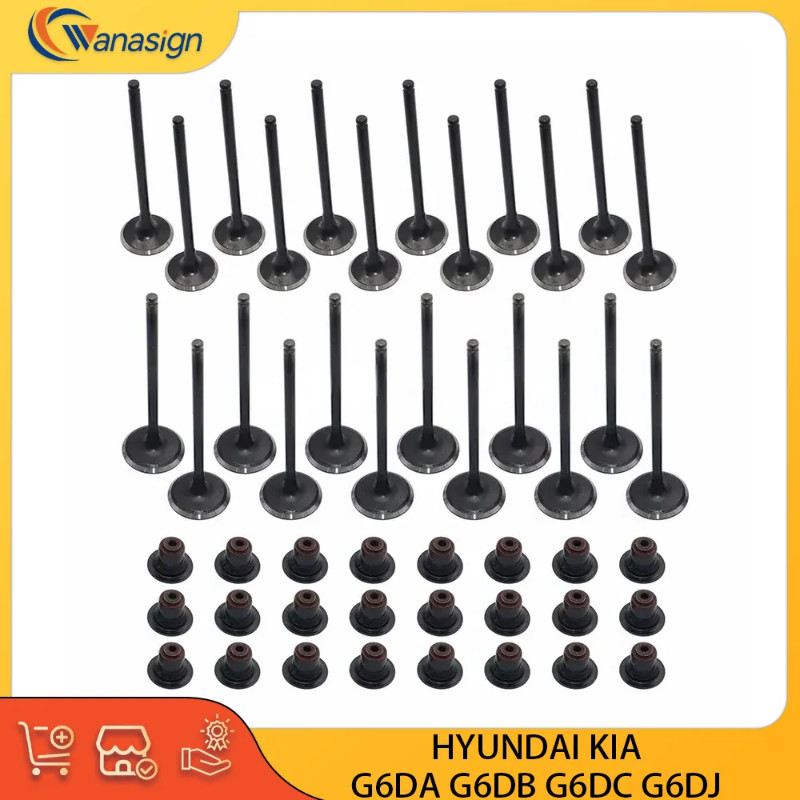 Intake Exhaust Valves & Valve seal Set For HYUNDAI KIA 3.3L 3.5L 3.8L V6 GAS 3.3 3.5 3.8 L T G6DA G