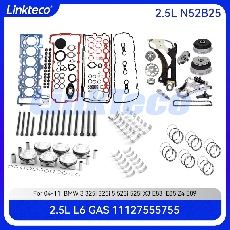 Cylinder Full Gasket Set Timing chain Kit & Bearing & Pistons rings Set Fit 2.5 L T N52B25 For 04-1