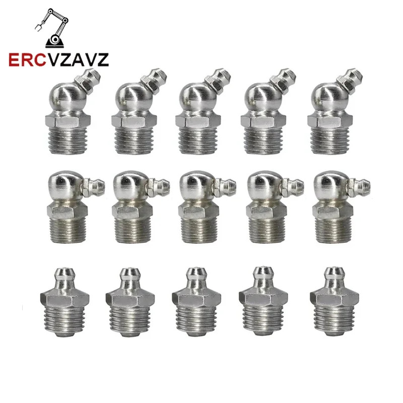 15pcs/ Set Grease Nipples kit M6 M8 M10 Zinc Plated Straight 45 90 Degree Metric Thread Fittings fo