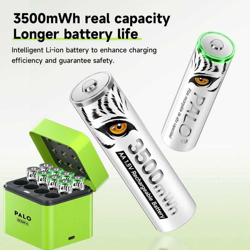 C PALO 1.5V AA Rechargeable Battery 3500Mwh AA Lithium Battery With 12 Slots Charging Case For Hunt