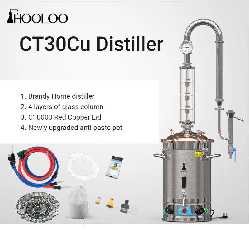 HOOLOO CT30Cu Small Home Brewing Distiller 220V/110V Household Brewer Machine Rectification Brewing