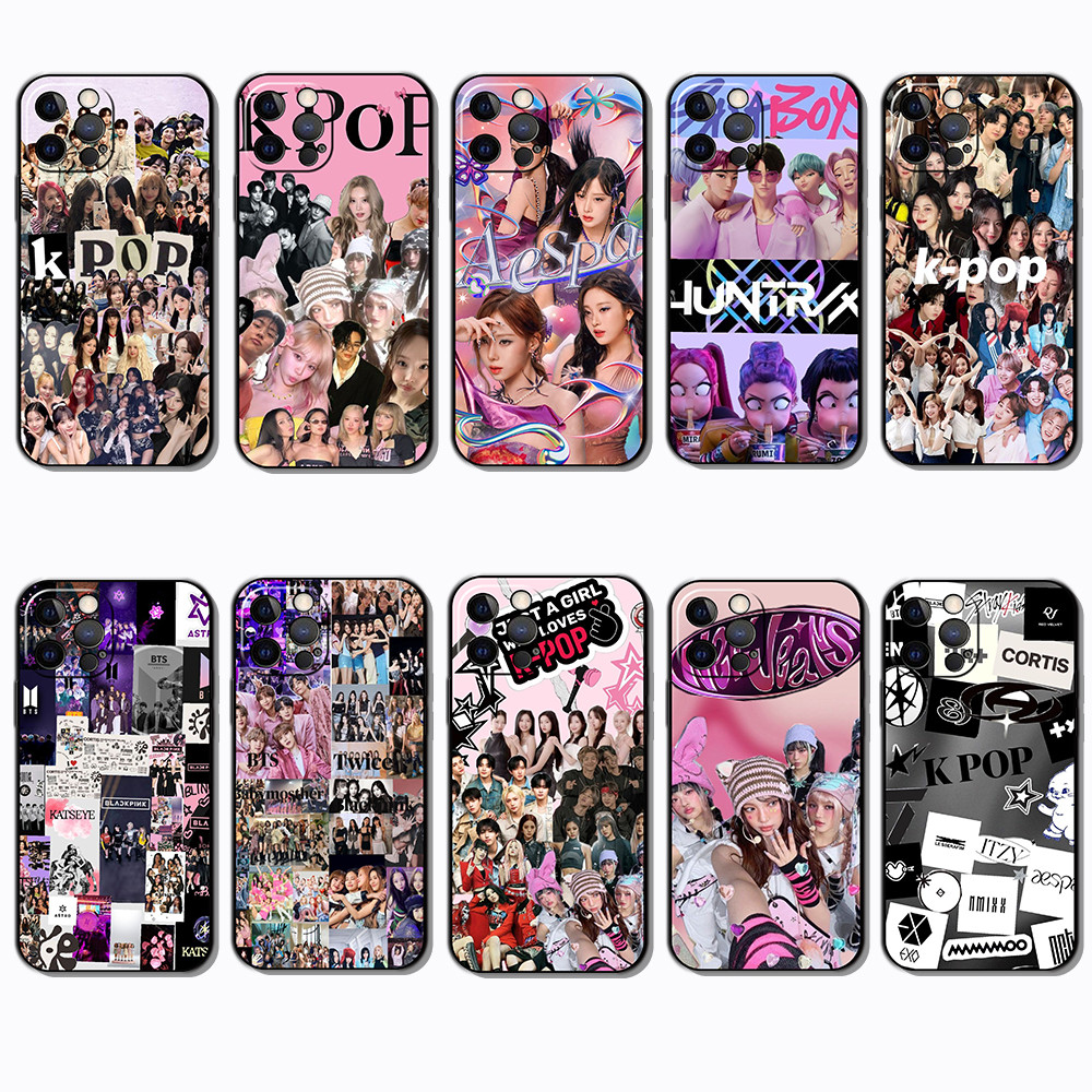 สําหรับ iPhone SE 12 13 Mini Pro Max K-POP เคส TPU สีดํานุ่ม
