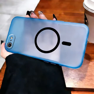 เหมาะสําหรับ iPhone 6 7 8 6s plus เคสโทรศัพท์ frosted สีโปร่งใสแผ่นดูดแม่เหล็กไร้สายชาร์จกันกระแทกปลอก MSTC01