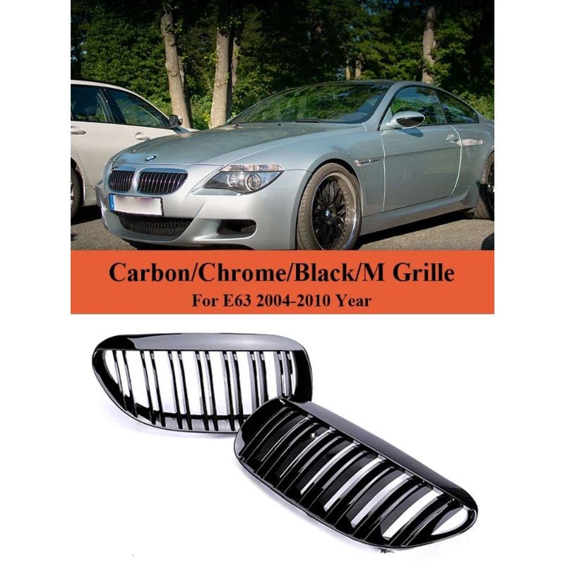 Front Kidney Facelift Interrior Grille M6 Double Slat Gloss Black Grill For BMW 6 Series E63 E64 20