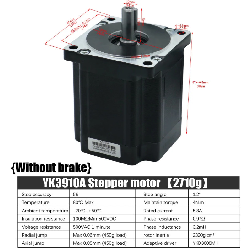 New Stepper Motor Driver 85mm 3 Phase 4N.m 5.8A YK3910A Stepper Motor 3-lead Cable For Co2 Laser Ma