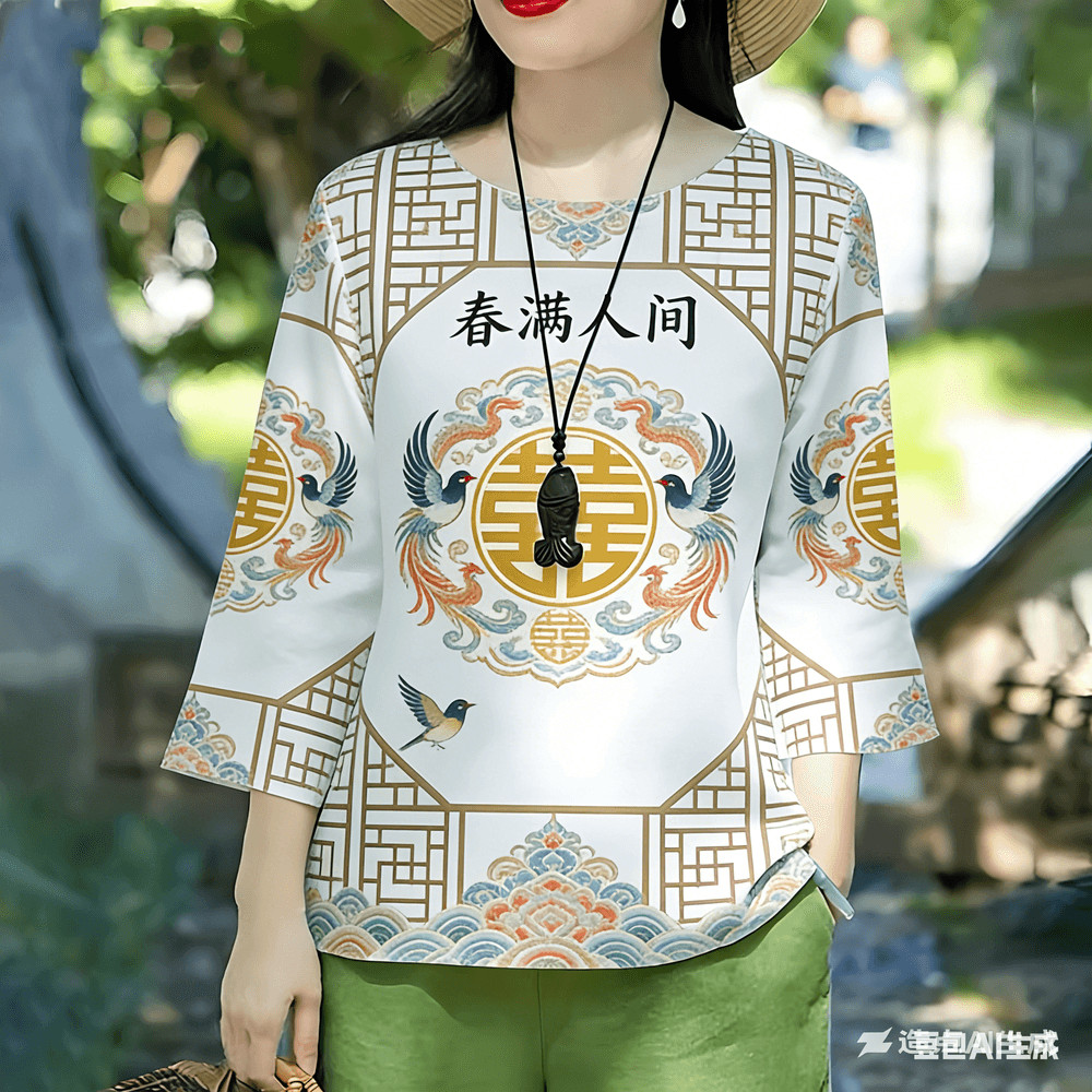 เสื้อยืดผู้หญิงลายดอกไม้ แขนยาว ขนาดใหญ่ เหมาะสำหรับปีใหม่