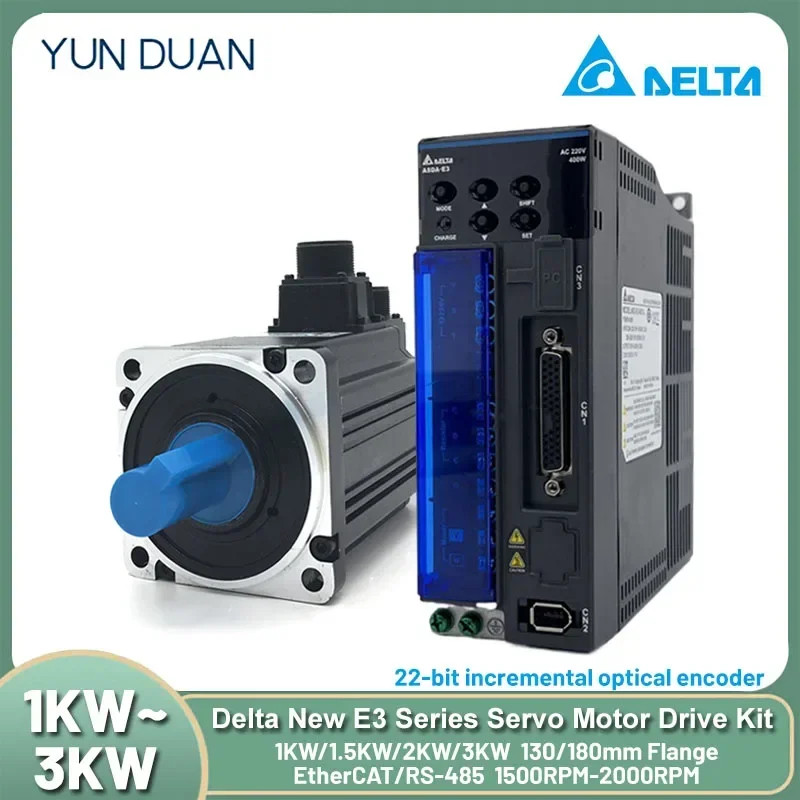 NEW Delta E3 AC EtherCAT Servo Motor Drive Kit 1KW/1.5KW/2KW/3KW Replace ASD-B2-1021-B+ECMA-C21010R