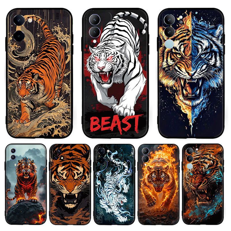Manighty tiger สําหรับ vivo Y18S Y18E T3 lite Y37M Z9 lite Y19s TPU นุ่มสีดําป้องกันกรณี