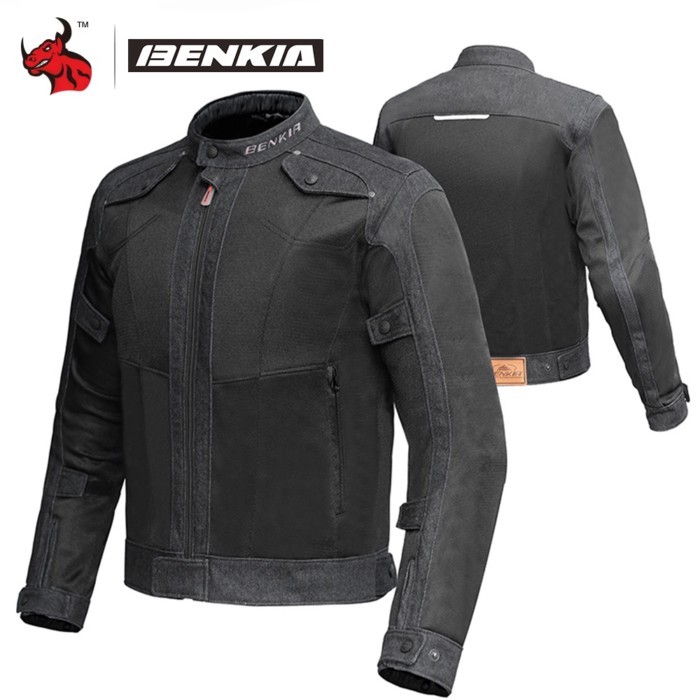 BENKIA Men's Summer Denim Motorcycle Jacket Breathable Cowboy Style Riding Gear With Reinforced Ven