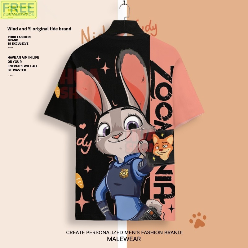 NS2 Zootopia Zootropolis Nick Wilde Judy Hopps คอสเพลย์ผ้า 3D ฤดูร้อนเสื้อยืดอะนิเมะแขนสั้น SN2