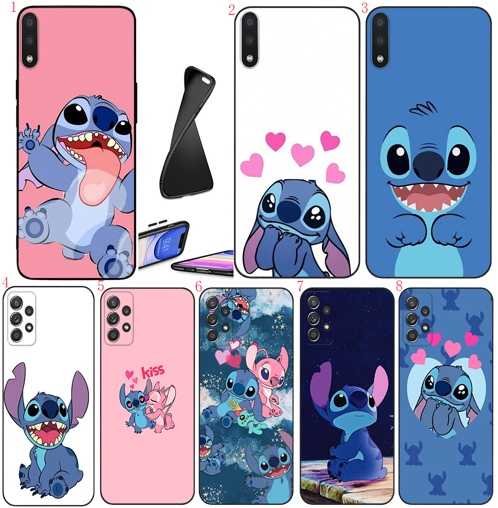 OPPO F19 Reno 2 2Z 2F 3 4 Pro 5F 5Lite Reno 5 Pro Plus B4 อะนิเมะ Lil Stitch เคสโทรศัพท์สีดํานุ่ม