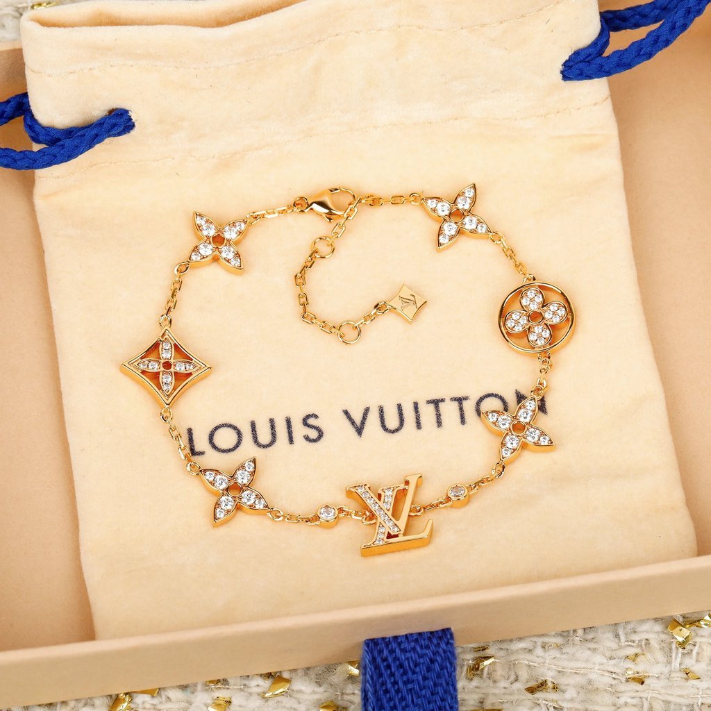 สร้อยข้อมือ LOUIS VUITTON ดีไซน์เรียบหรู กะทัดรัด ประดับด้วยลวดลายดอกไม้