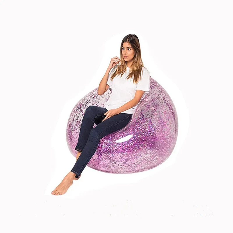 Glitter Sequins Inflatable Sofa Lazy Couch Transparent Air Cushion Sofa Outdoor Beach Fashion Sofa