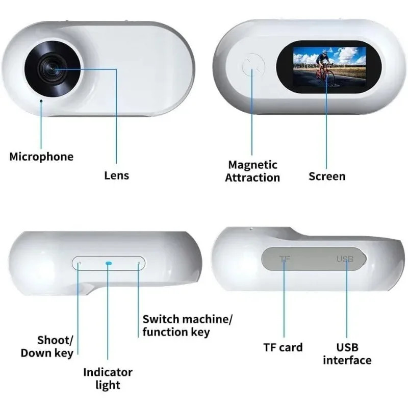 Outdoor Sports Collar Camera Cycling Camera with Video Recording Movement Mini Body Camera Indoor/O