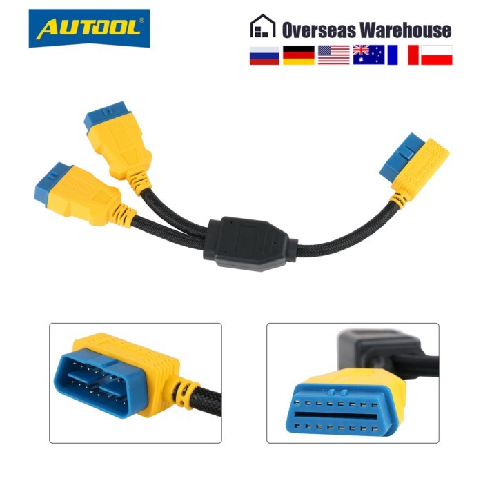 AUTOOL 35CM OBDII Cable 1 in 2 Sliptter Adapter Cable Car 16 pin OBD2 Male to Female Connector Cabl