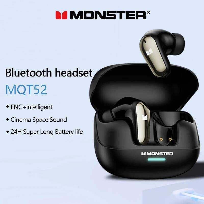 Monster MQT52 Wireless Bluetooth 5.4 Earphones Long Battery Life Gaming Headphones Dual Mode HIFI S