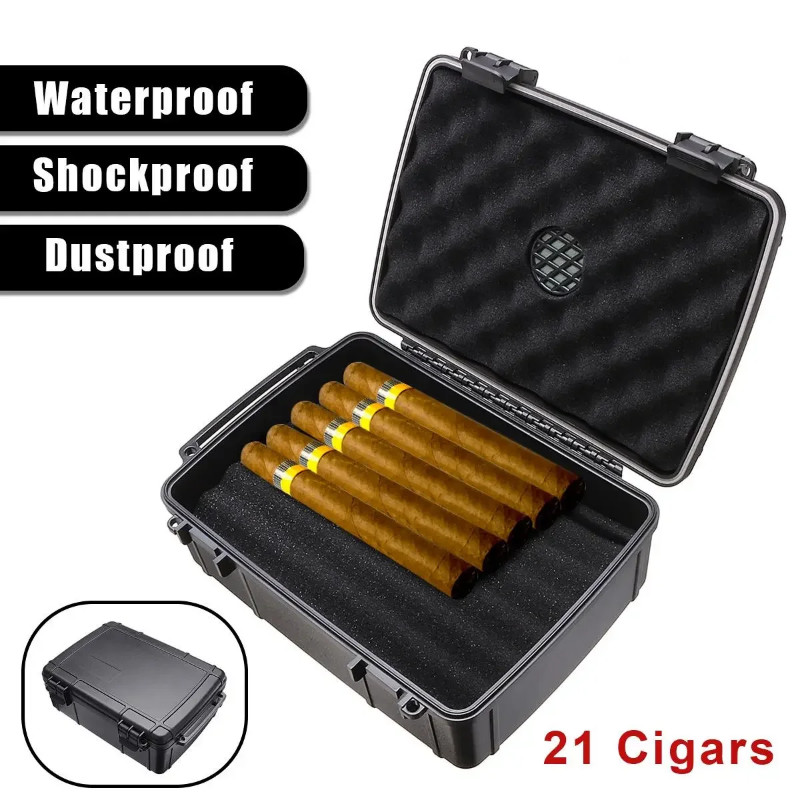 Waterproof Portable Cigar Humidor Box Cigar Case Travel Dust proof Shockproof Black Cigar Holder St