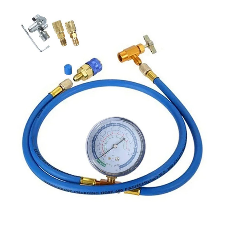 R134A Charging Hose To Refrigerator -With Air Conditioning Gauge - Refrigerant R134A Can Tap To R-1