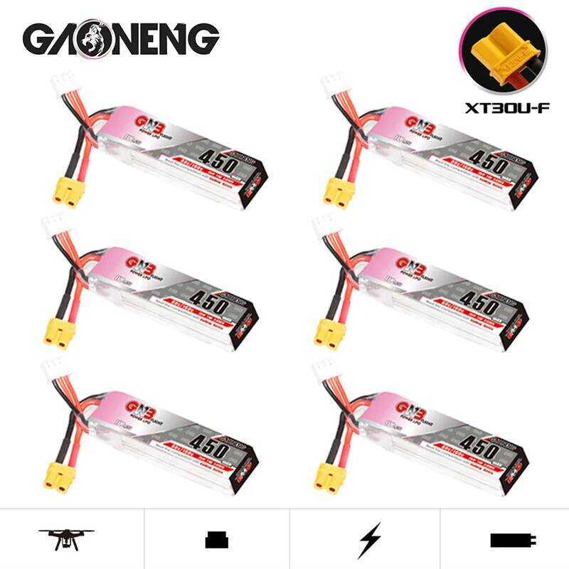LiPo แบตเตอรี่ GNB HV 2S 450mAh 80C/160C พร้อมหัวต่อ XT30 สำหรับโดรนแข่ง FPV ควอดคอปเตอร์ เฮลิค