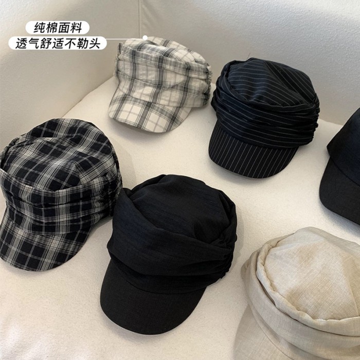 Mori Style Straw Hat แบบเรโทรลายสก๊อตทอแน่น มีการพิมพ์ขอบป้องกันแสงแดด เหมาะสำหรับฤดูร้อน