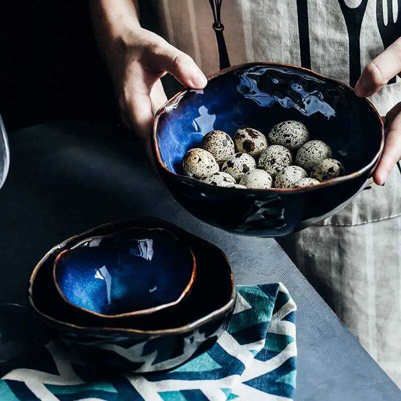 C Irregular Salad Dish European Porcelain Deep Ceramics Pot Creative Tableware Irregular Dishes Set