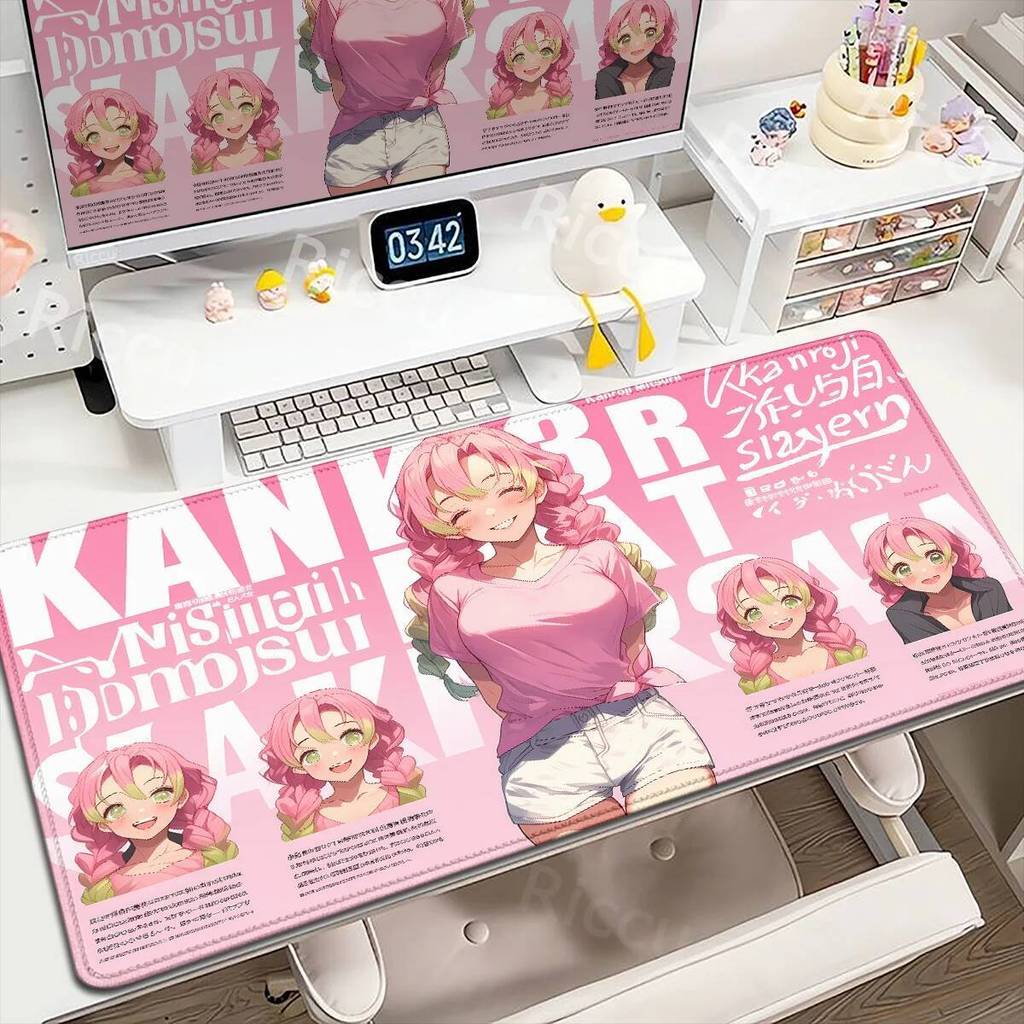 Anime Demon Slayer Mousepad Gamer Kanroji Mitsuri น่ารักโต๊ะทํางาน XXL แล็ปท็อปคีย์บอร์ดเกมอุปกรณ์เสริมตาราง Protector Mat