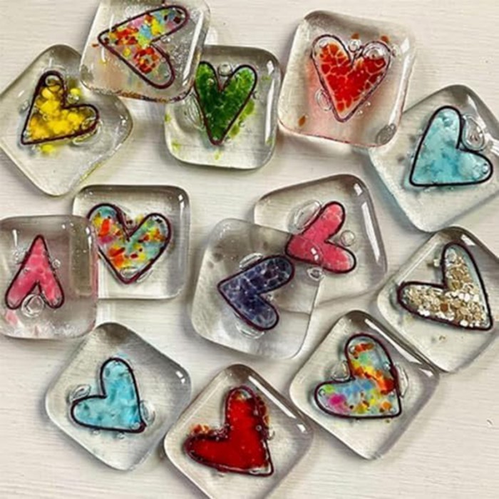 Pocket Token Glass Heart Card Keepsake Gift -Heart Keepsake Pocket Cards-Fused Glass Heart Pocket T