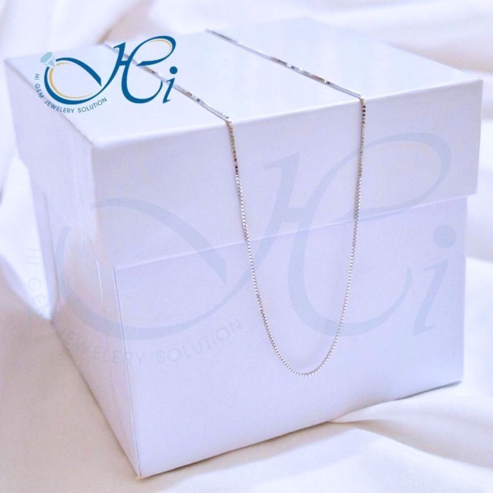 สร้อยคอ HIGEM ตะขอก้ามปู ทองคำขาวแท้ ทอง14k Italy (58.33%) ลายBox (สีขาว) มีใบรับประกันจากทางร้าน