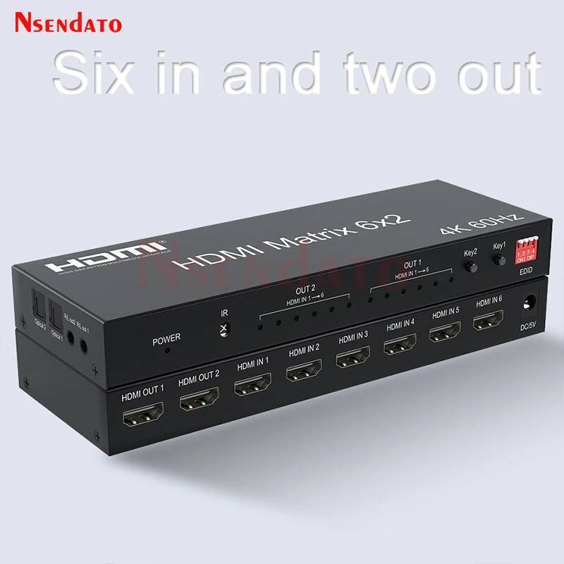 HDMI Matrix Switch 6x2 4k 60Hz Matrix HDMI Switch Splitter 6 in 2 out พร้อม HDMI Audio Video Switche