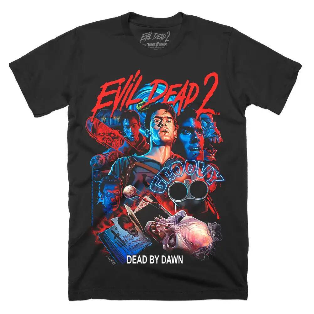 เสื้อยืดกราฟิกภาพยนตร์เรื่อง Evil Dead 2_dead by dawn_ สไตล์ฮอร์โร่คลาสสิค
