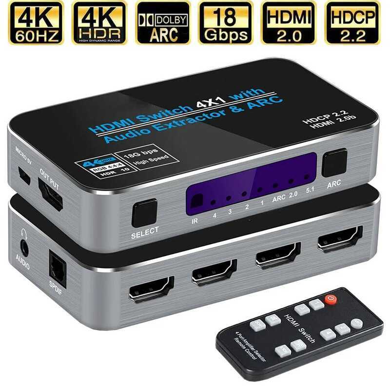 C 60Hz 4K HDMI Switch HDR HDMI ARC Audio Extractor HDMI 2.0 Splitter Switcher HDMI Switch Audio Ext