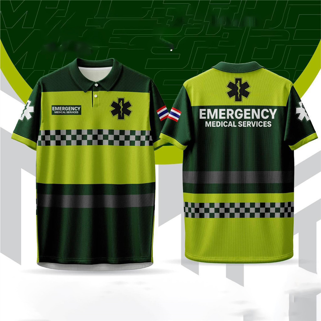 เสื้อโปโลบริการการแพทย์ฉุกเฉิน EMS แขนติดธงไทย