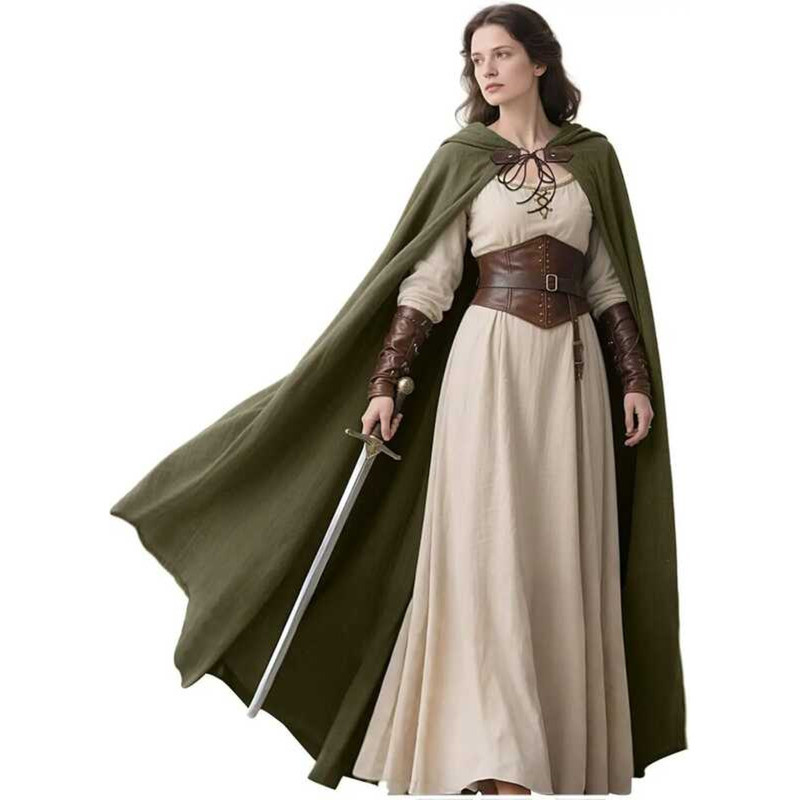 C L'vow Medieval Hooded Cloak En Renaissance Cape With Hood - Halloween Hobbit Cosplay Witch Wizard