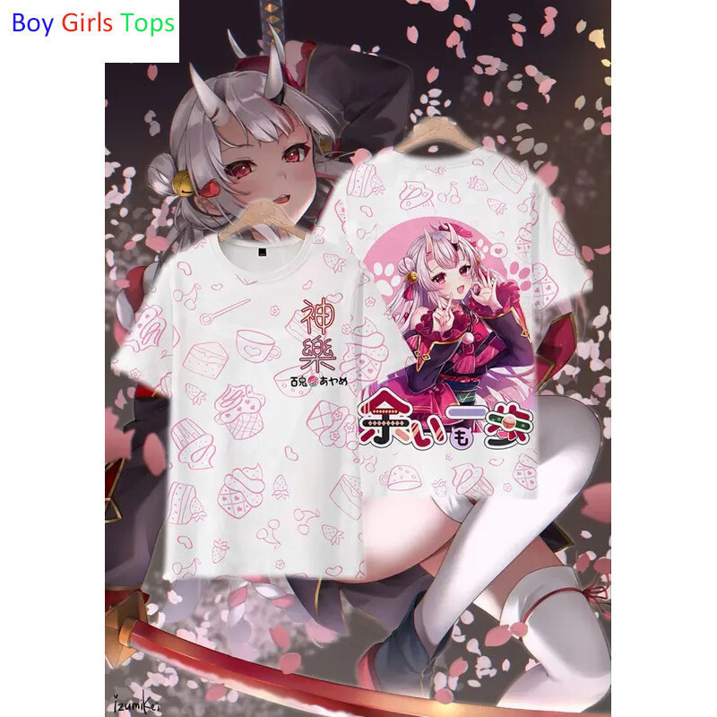 เสื้อยืดHololive VTuber 3D ลายพิมพ์อะนิเมะ แขนสั้น O-คออเน็กซ์