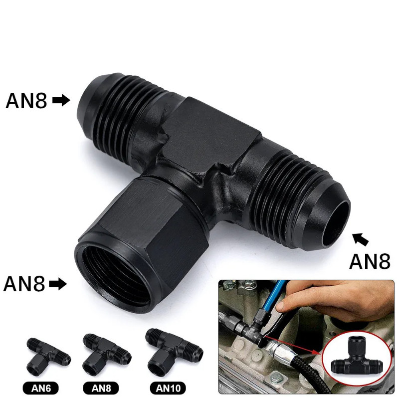 6AN AN8 AN10 Tee Block Aluminum AN6 T Fuel Hose Union Fitting Adapter Black 6 AN to 2x 6AN