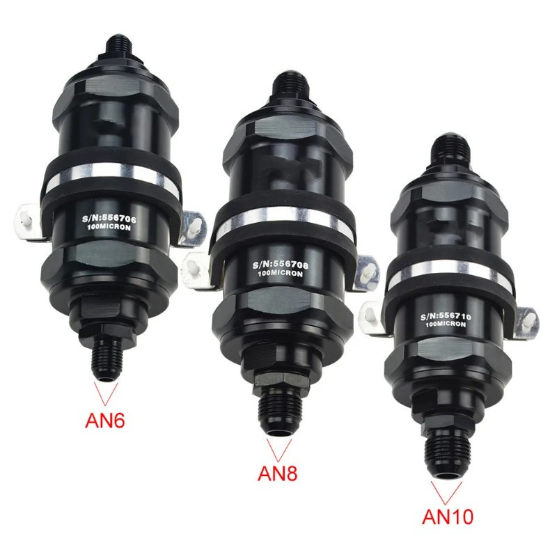 6AN AN8 NA10 In-Line Aluminium alloy Fuel Filter Gasoline Diesel Methanol Ethanol Fuel Micron Clamp