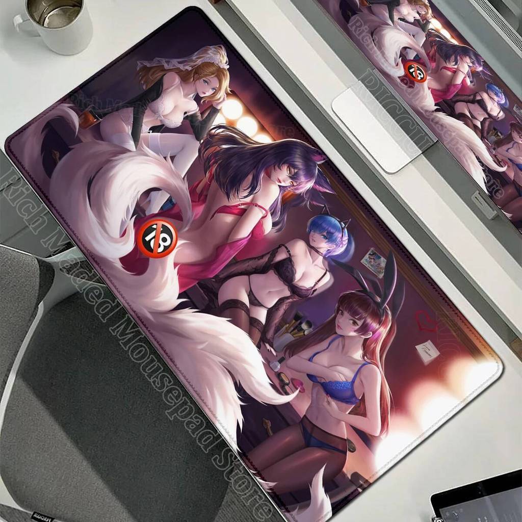 สาวแผ่นรองเมาส์ขนาดใหญ่ XXL E-Sports PC คีย์บอร์ด Mousepad Gamer LOL Jinx Arcane Ahri แผ่นรองเม้าส์ Gamer อุปกรณ์โต๊ะ