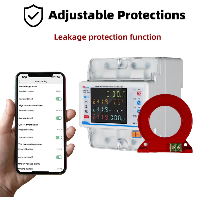 Tuya WiFi Intelligent Circuit Breaker Automatic Reclosure Protector 3P4W Power Meter Three Phase Re