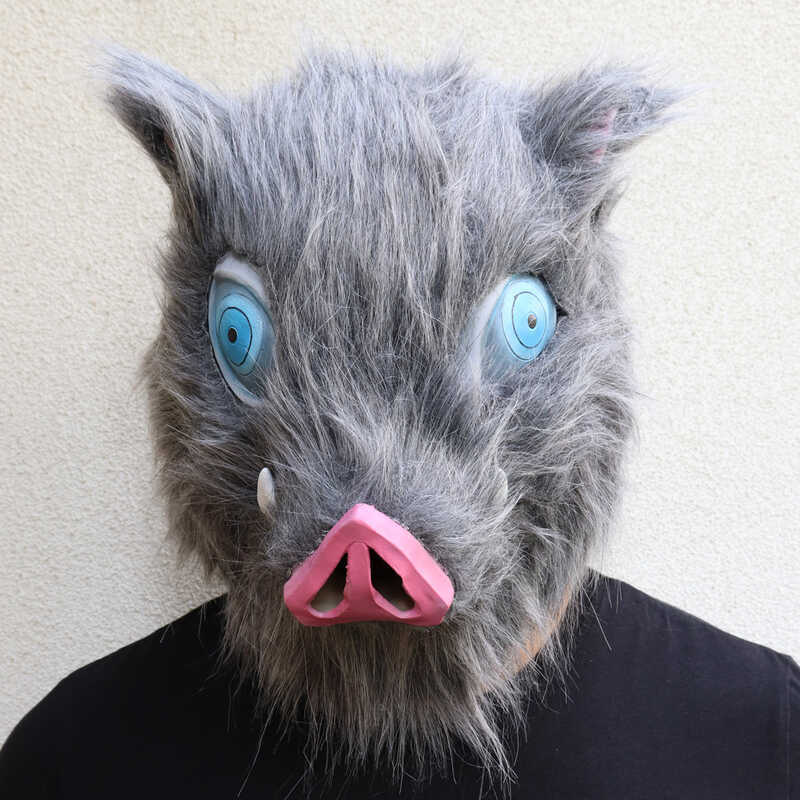 Demon Slayer Mask Headgear Mouth Flat Inosuke Pig Head Mask Halloween Japanese Anime Performance Pro