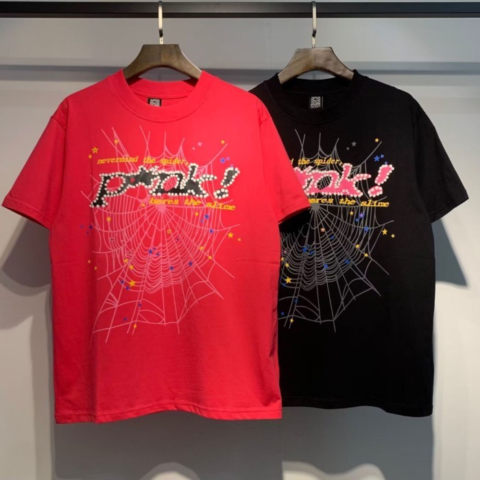 ฤดูร้อนใหม่ Hot Diamond Sp5der 555 Letter High Street แบรนด์อินเทรนด์สไตล์ร้อนเสื้อยืดแขนสั้นสามมิติ