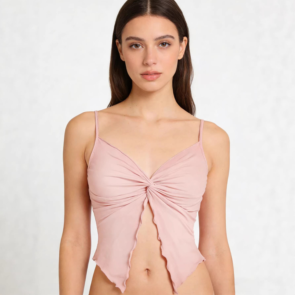 Bow Laced-Up Vest Top Pink Sling Womens Bottoming Shirt