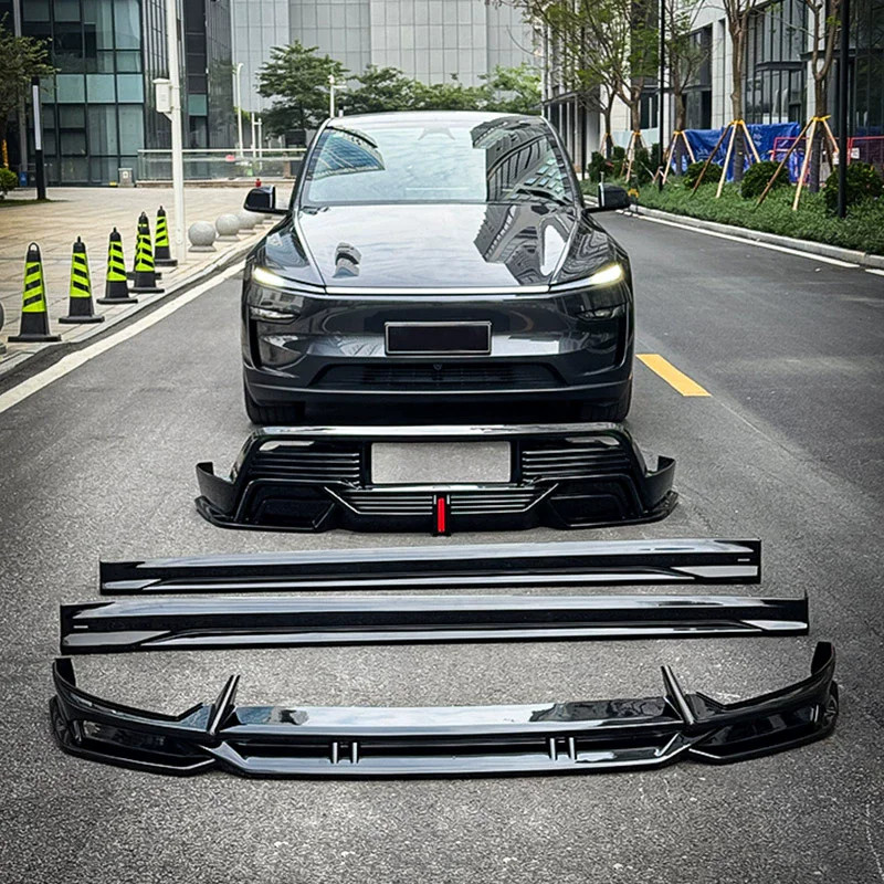 Gloss Black Body kit For Model Y Juniper 25-30 modified front lip rear lip with light side skirt su